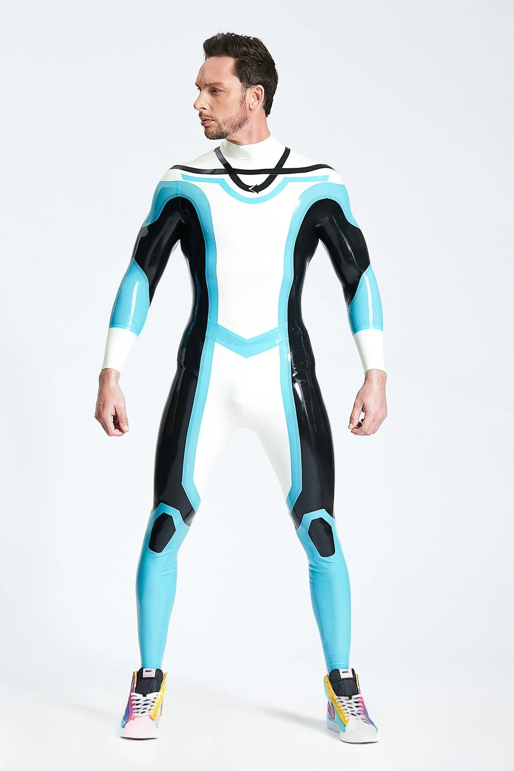 Pure White Male 'Elliptic' Latex Catsuit