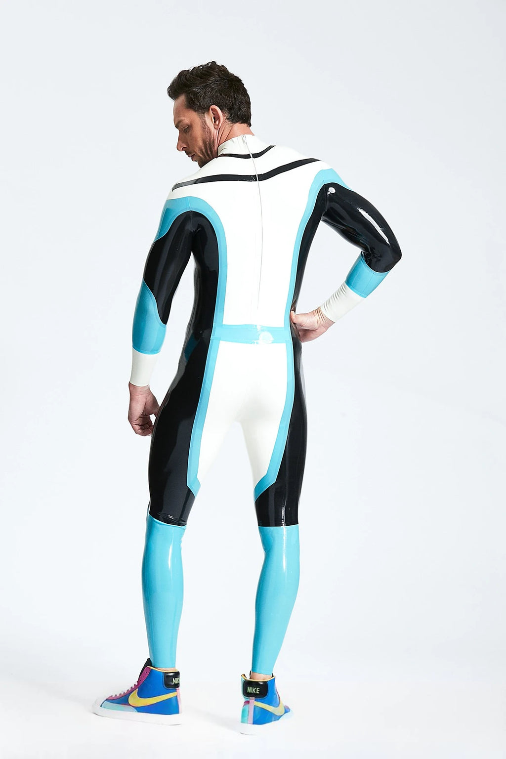 Pure White Male 'Elliptic' Latex Catsuit