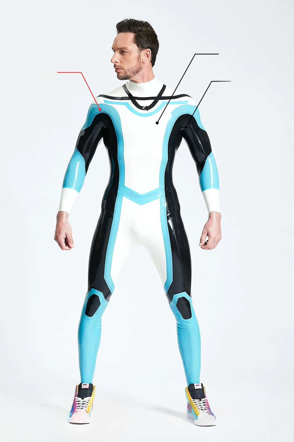Pure White Male 'Elliptic' Latex Catsuit