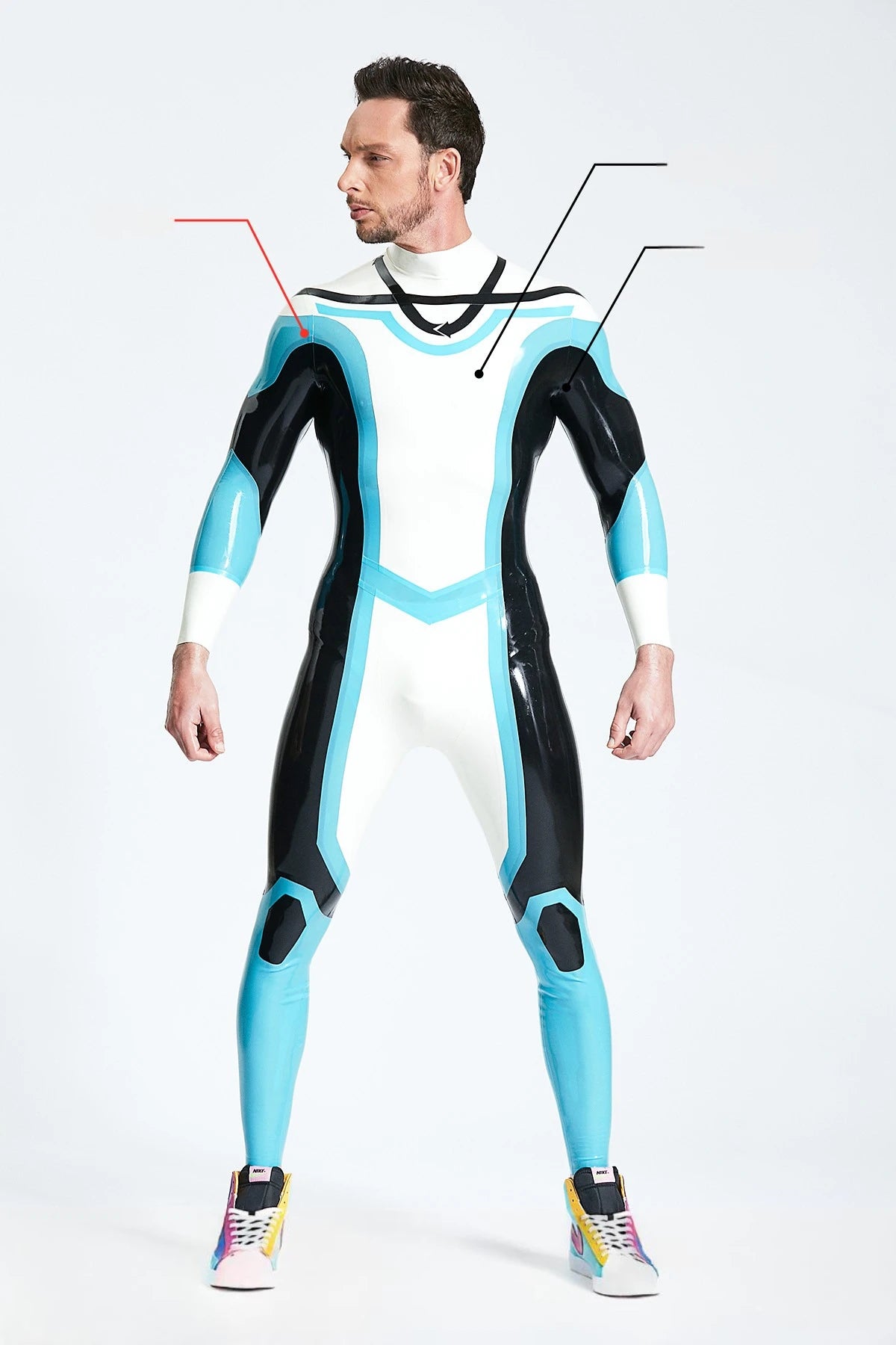 Pure White Male 'Elliptic' Latex Catsuit