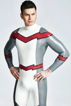 Metallic Silver Male 'Firebolt' Back Zipper Latex Catsuit