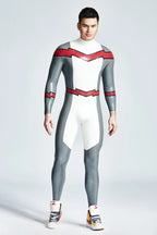Metallic Silver Male 'Firebolt' Back Zipper Latex Catsuit
