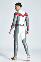 Metallic Silver Male 'Firebolt' Back Zipper Latex Catsuit