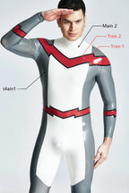 Metallic Silver Male 'Firebolt' Back Zipper Latex Catsuit