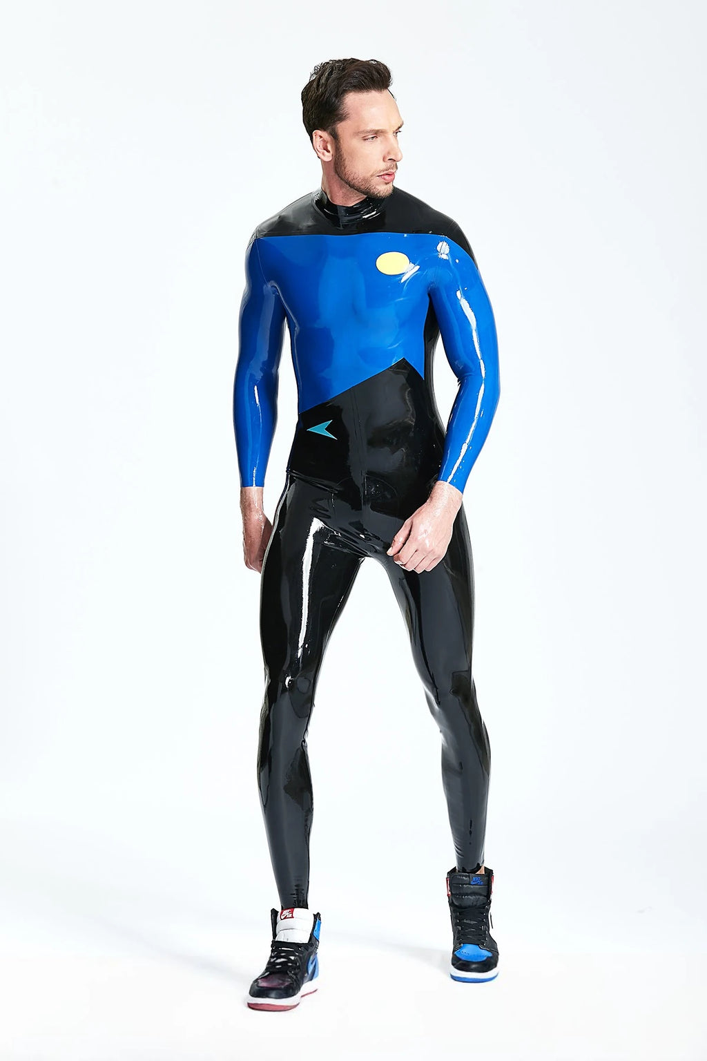 Black Male 'Flight Deck' Back Zip Latex Catsuit