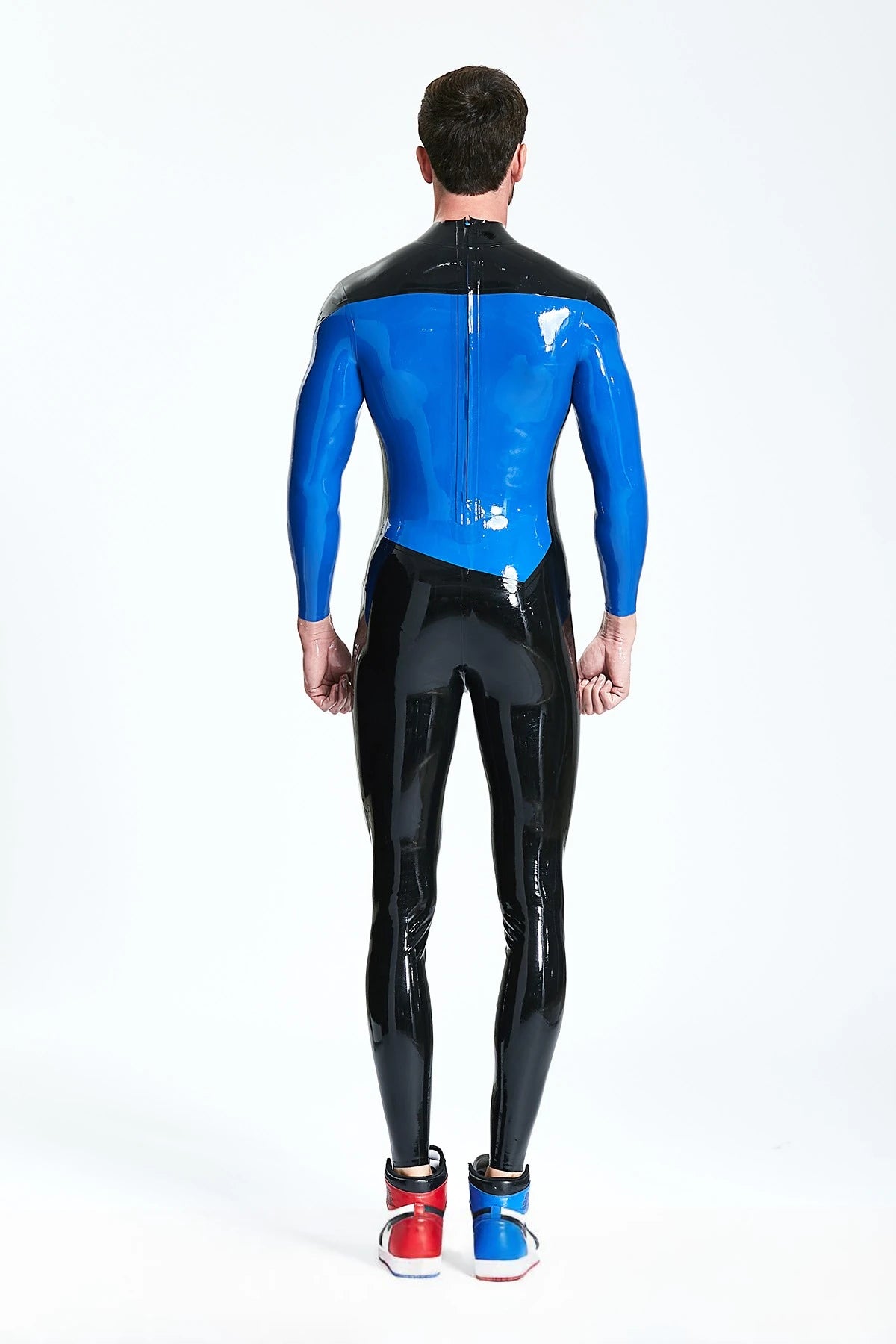 Black Male 'Flight Deck' Back Zip Latex Catsuit