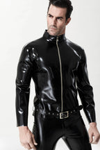 Black Male Front Zip Motorcycle Latex Jacket