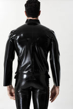 Black Male Front Zip Motorcycle Latex Jacket