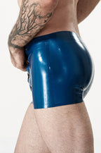 Metallic Blue Male Latex Front-Laced Shorts