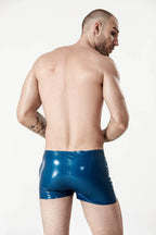 Metallic Blue Male Latex Front-Laced Shorts
