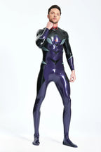 Metallic Pewter Male 'Galactic Nebular' Latex Catsuit With Feet