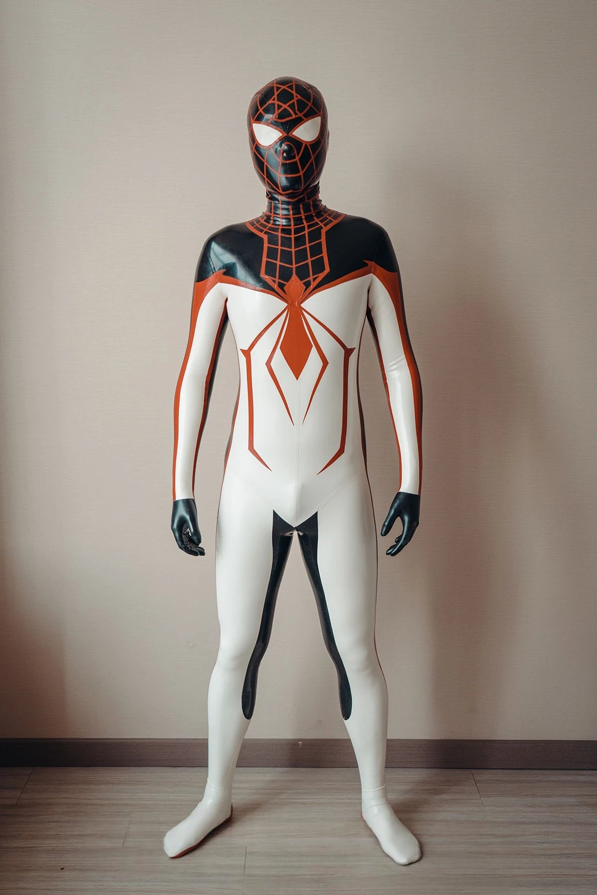 Pure White Male 'Goldenrod' Spidey Latex Catsuit