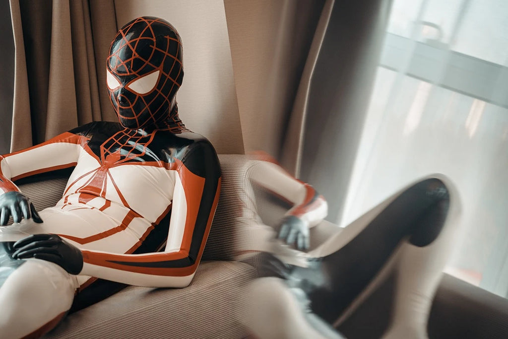 Pure White Male 'Goldenrod' Spidey Latex Catsuit