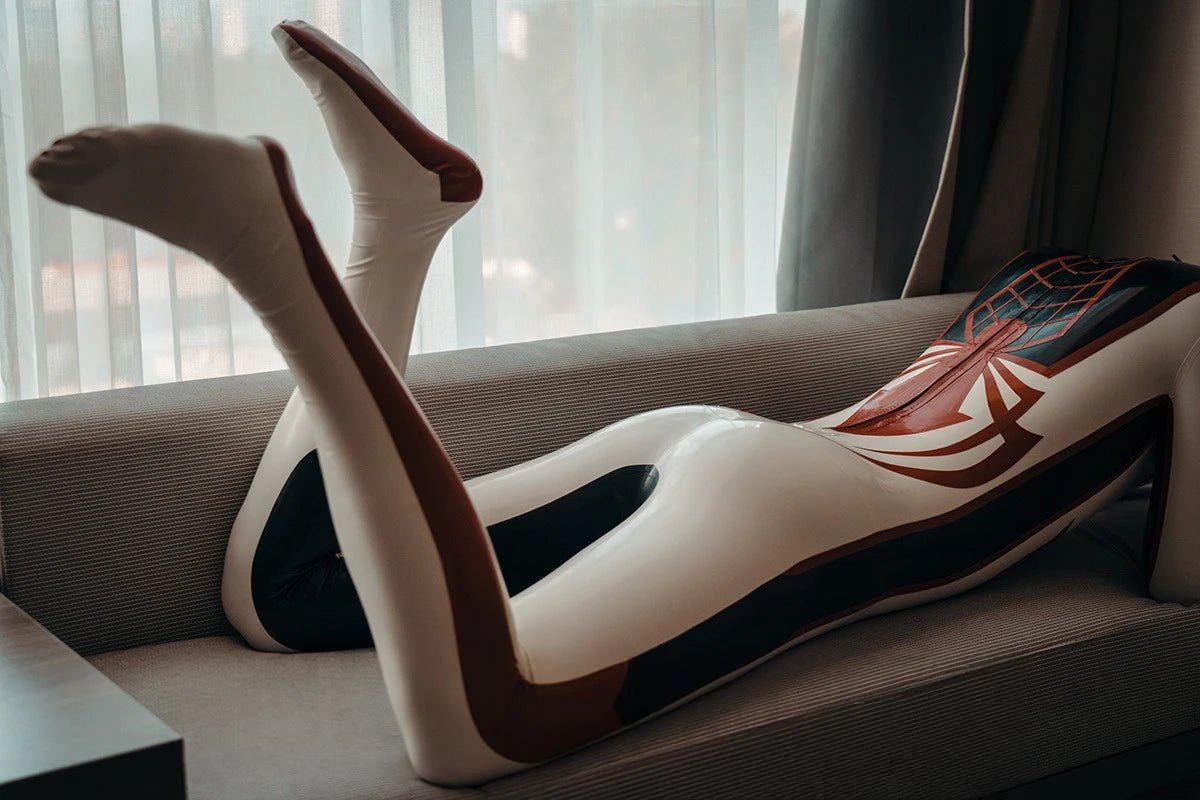 Pure White Male 'Goldenrod' Spidey Latex Catsuit