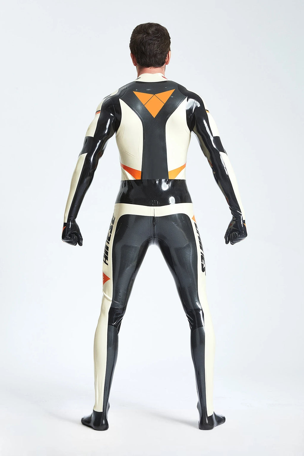 Black Latex Male 'GP-Moto' Catsuit With Feet and Gloves