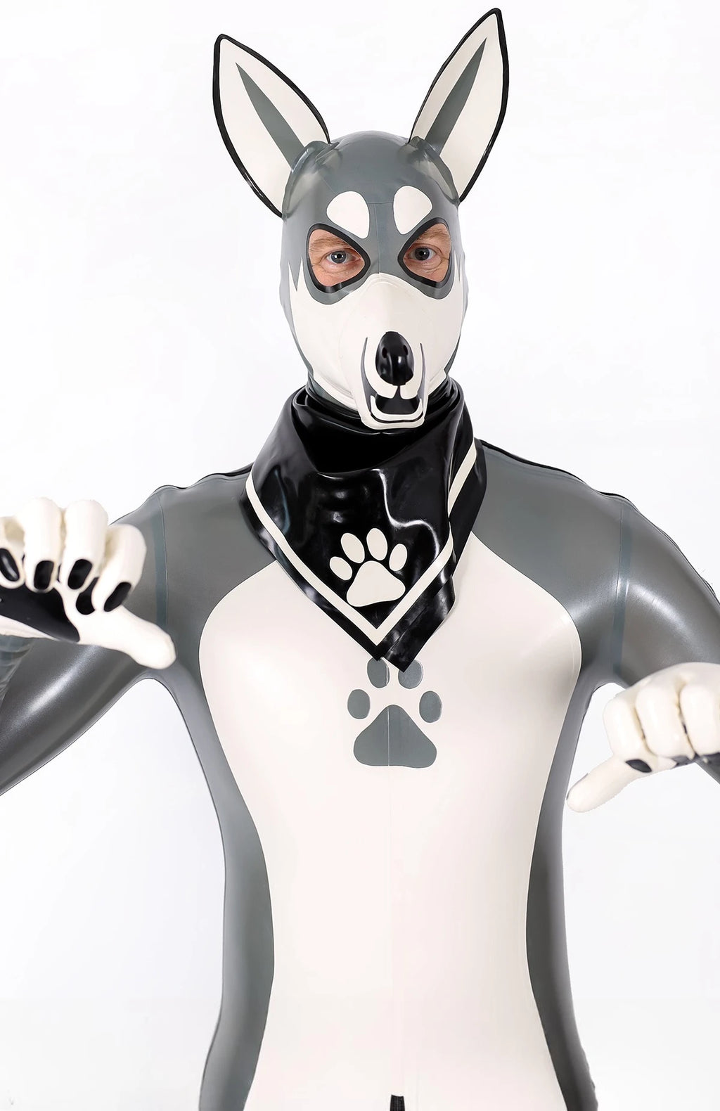 Metallic Silver Male Grey Donkey Latex Catsuit