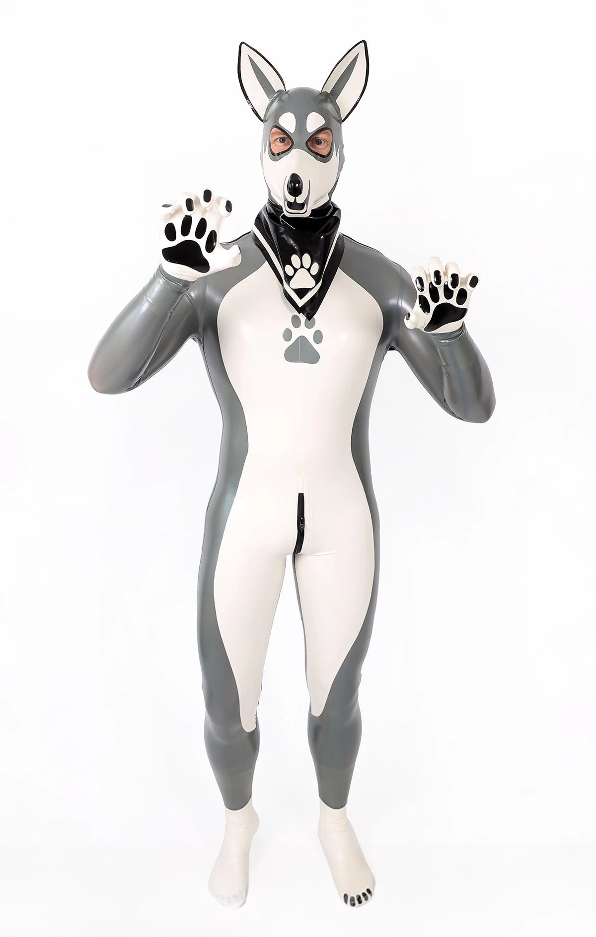 Metallic Silver Male Grey Donkey Latex Catsuit