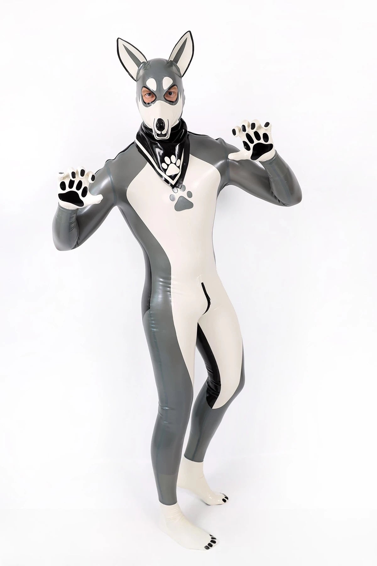 Metallic Silver Male Grey Donkey Latex Catsuit