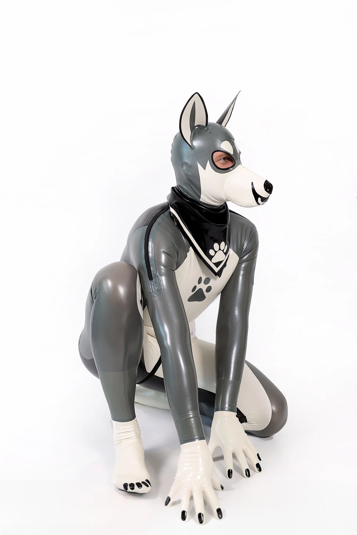 Metallic Silver Male Grey Donkey Latex Catsuit