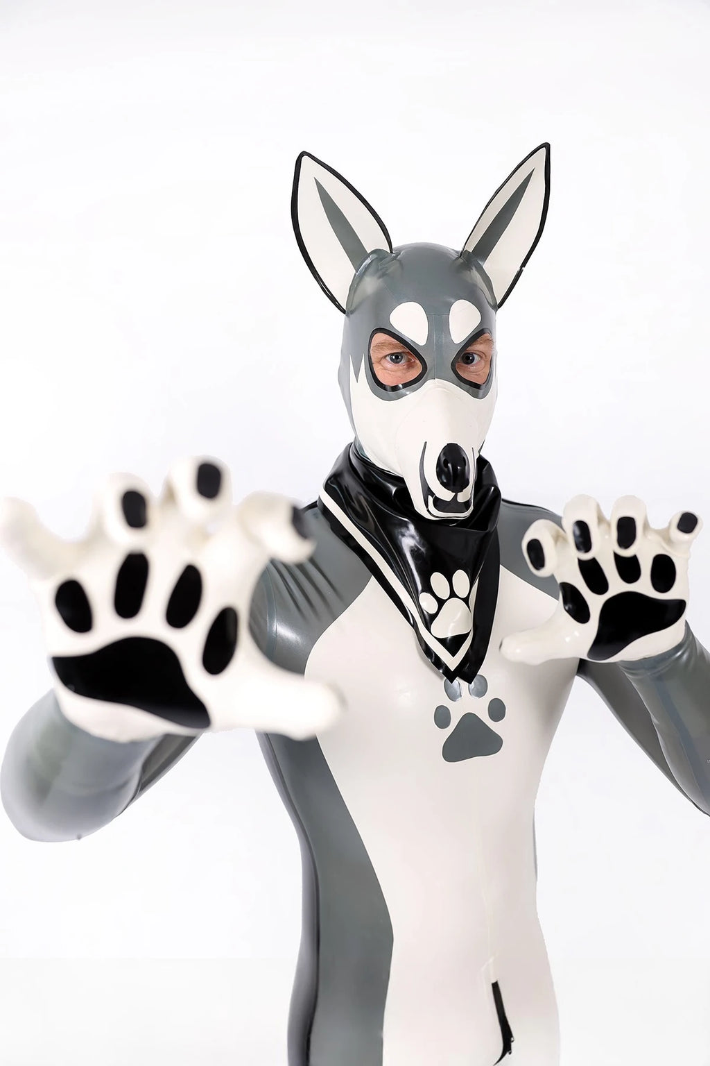 Metallic Silver Male Grey Donkey Latex Catsuit
