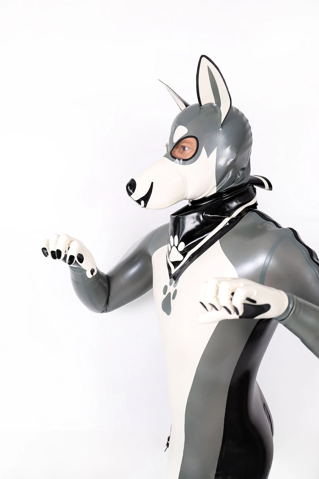 Metallic Silver Male Grey Donkey Latex Catsuit