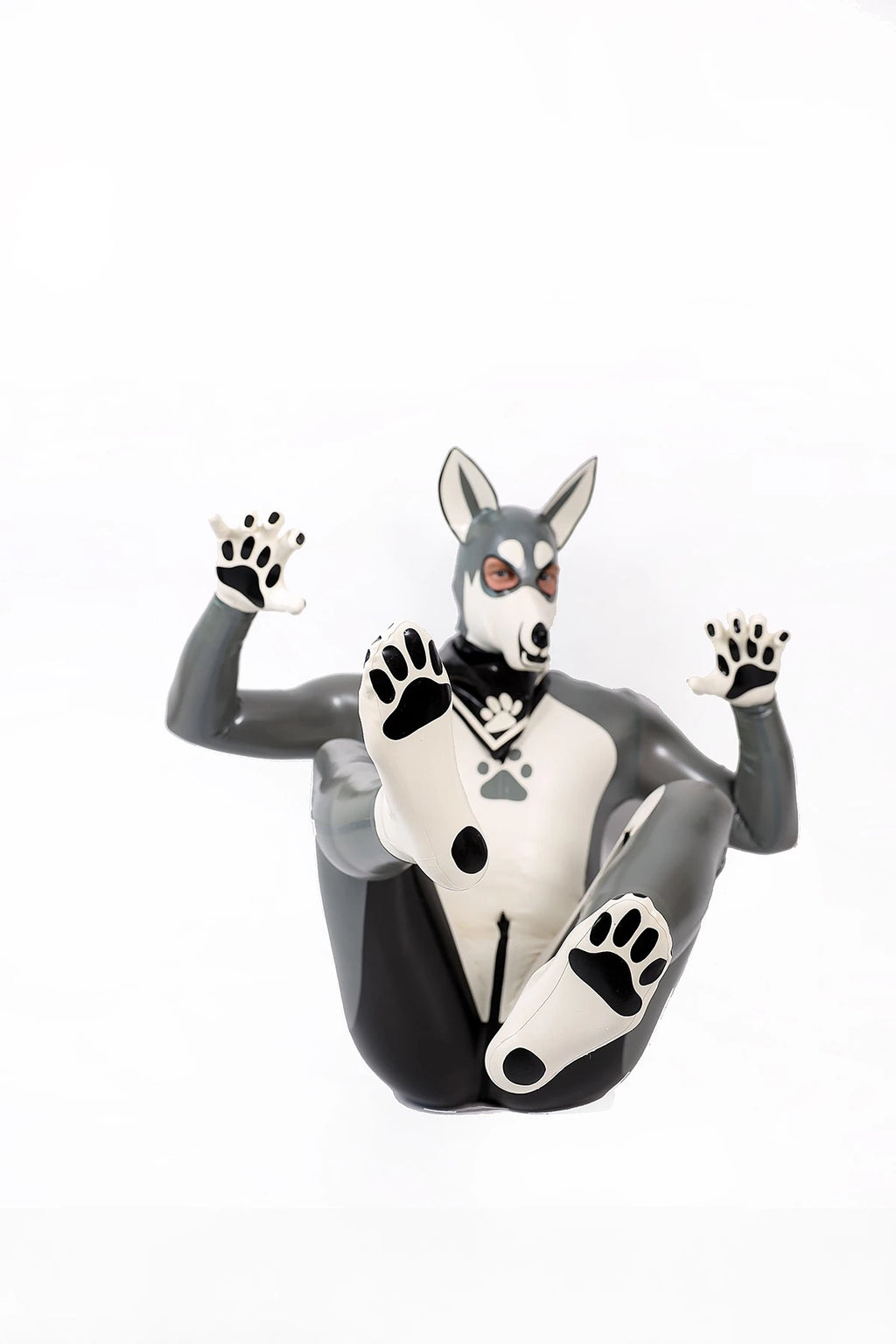 Metallic Silver Male Grey Donkey Latex Catsuit