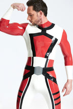 Red Male 'Hieroglyph'' Latex Catsuit