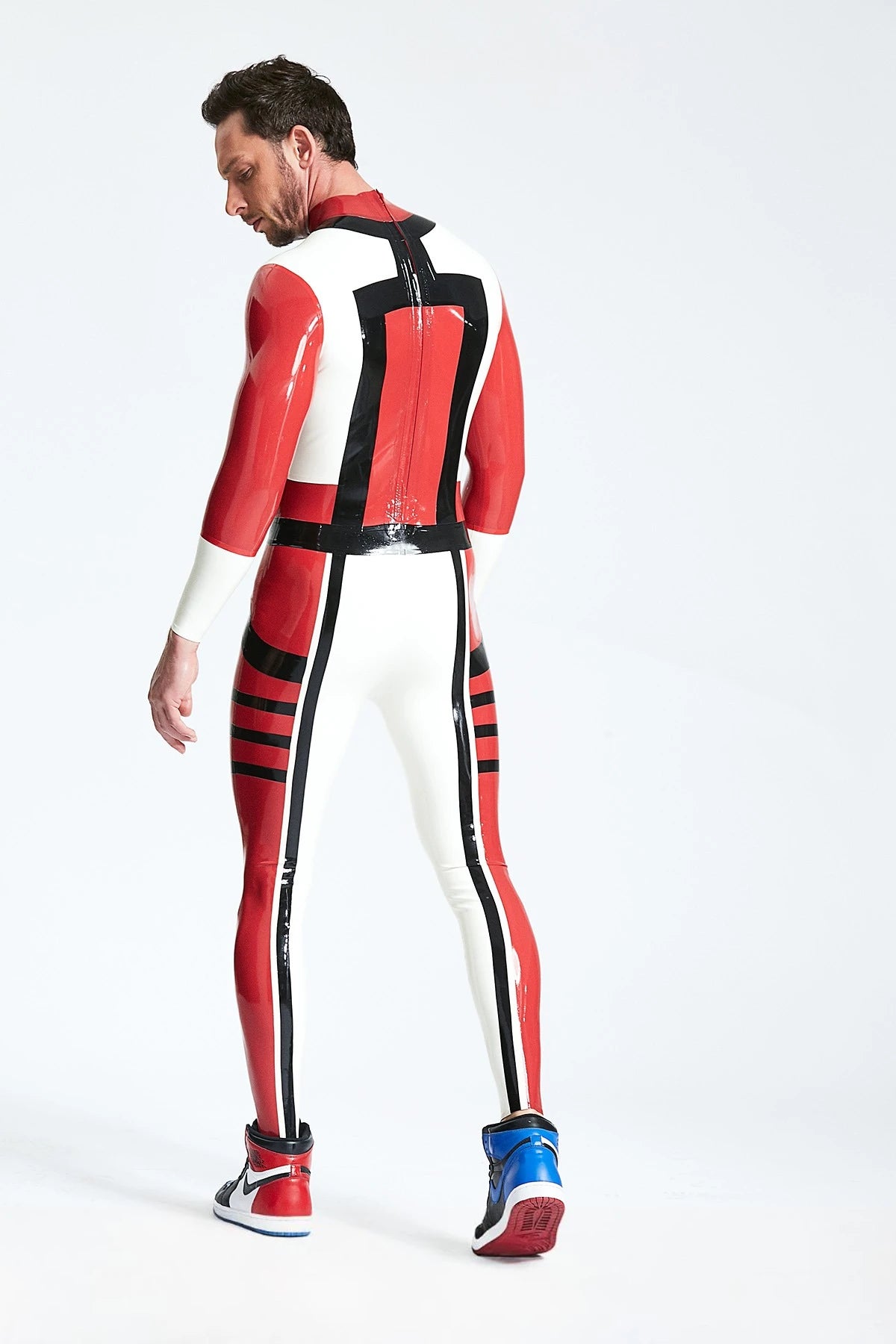 Red Male 'Hieroglyph'' Latex Catsuit