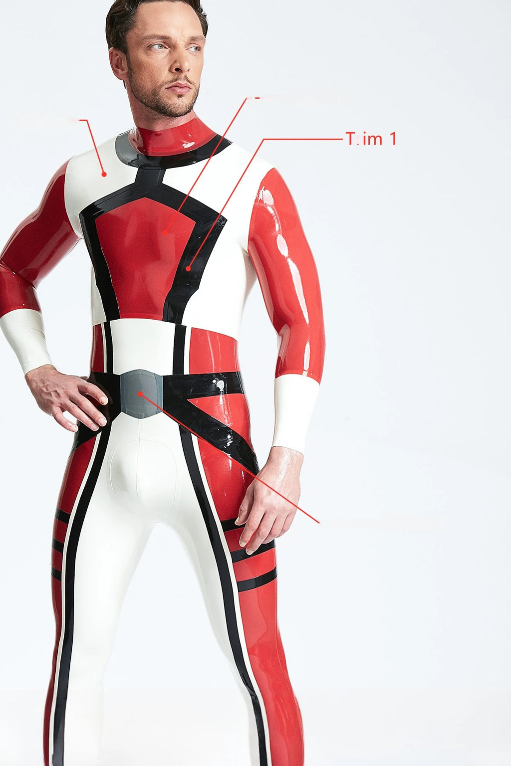 Red Male 'Hieroglyph'' Latex Catsuit
