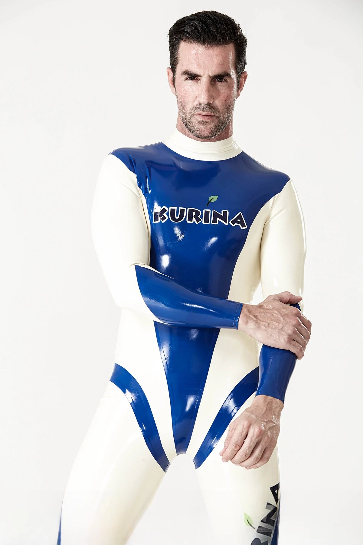 Royal Blue Male 'Kurina' Back Zipper Latex Catsuit
