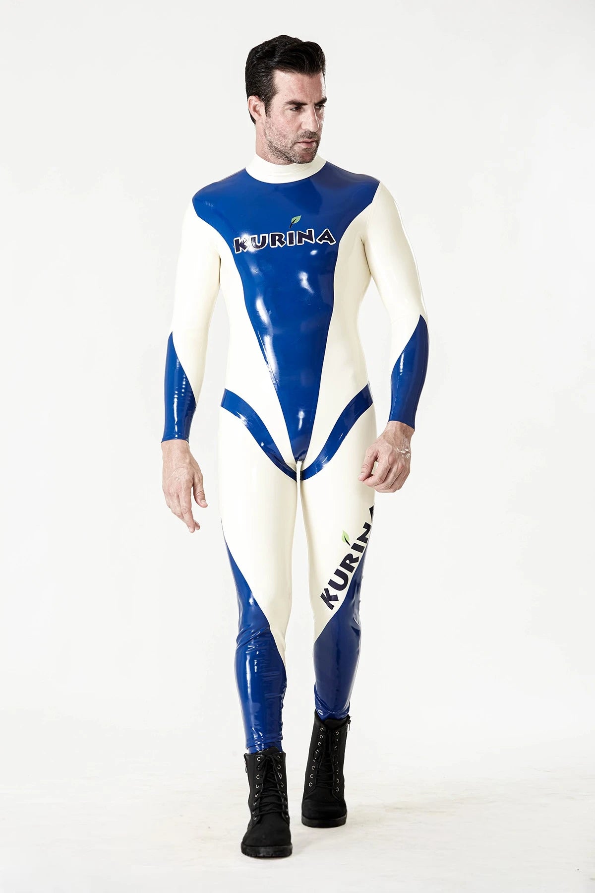 Royal Blue Male 'Kurina' Back Zipper Latex Catsuit