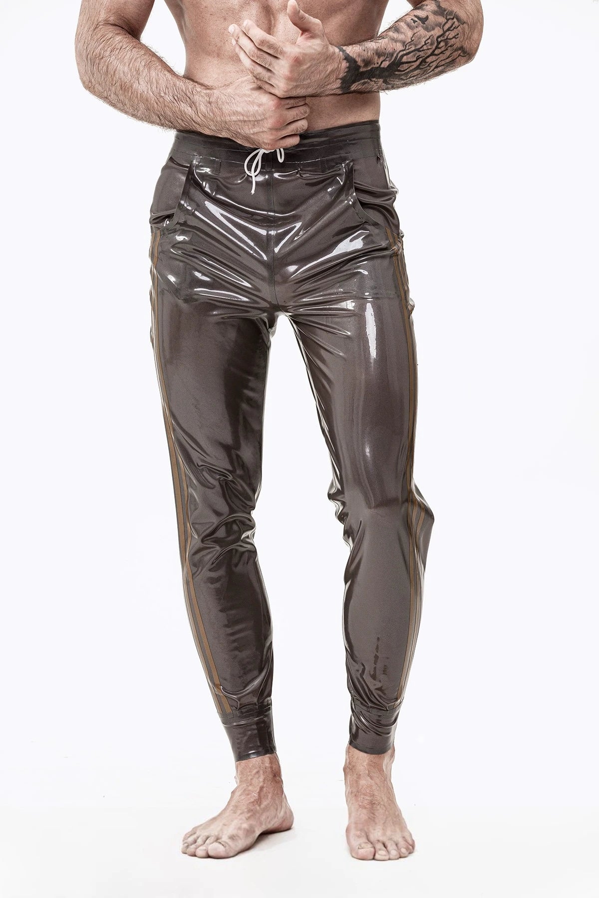 Male Latex Latex Drawstring Sports-Style Tracksuit Pants