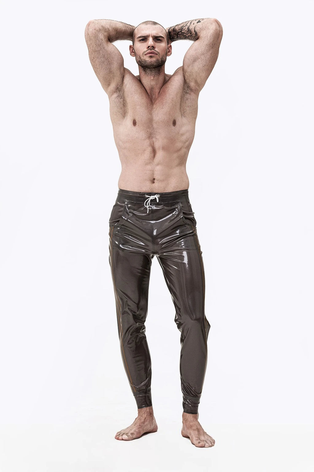 Male Latex Latex Drawstring Sports-Style Tracksuit Pants