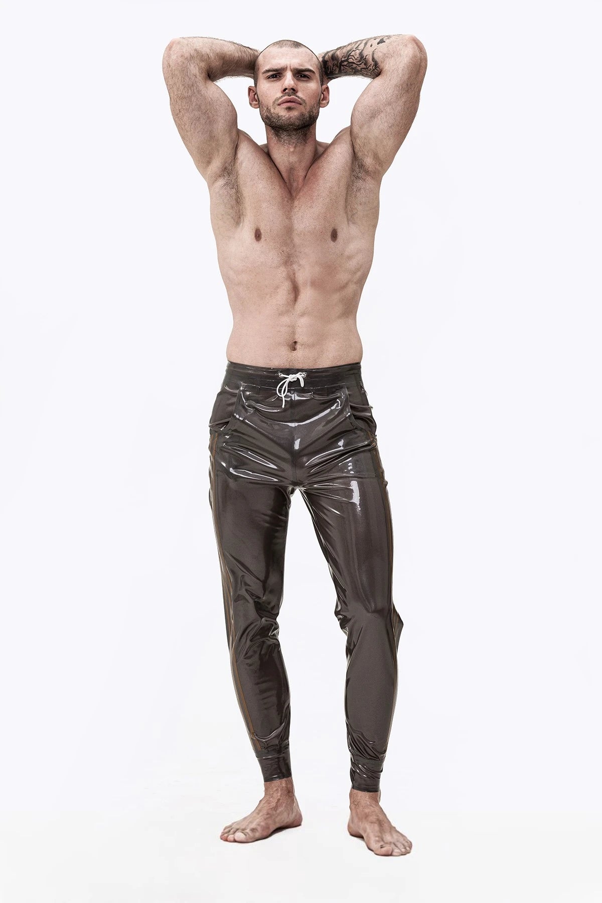 Male Latex Latex Drawstring Sports-Style Tracksuit Pants
