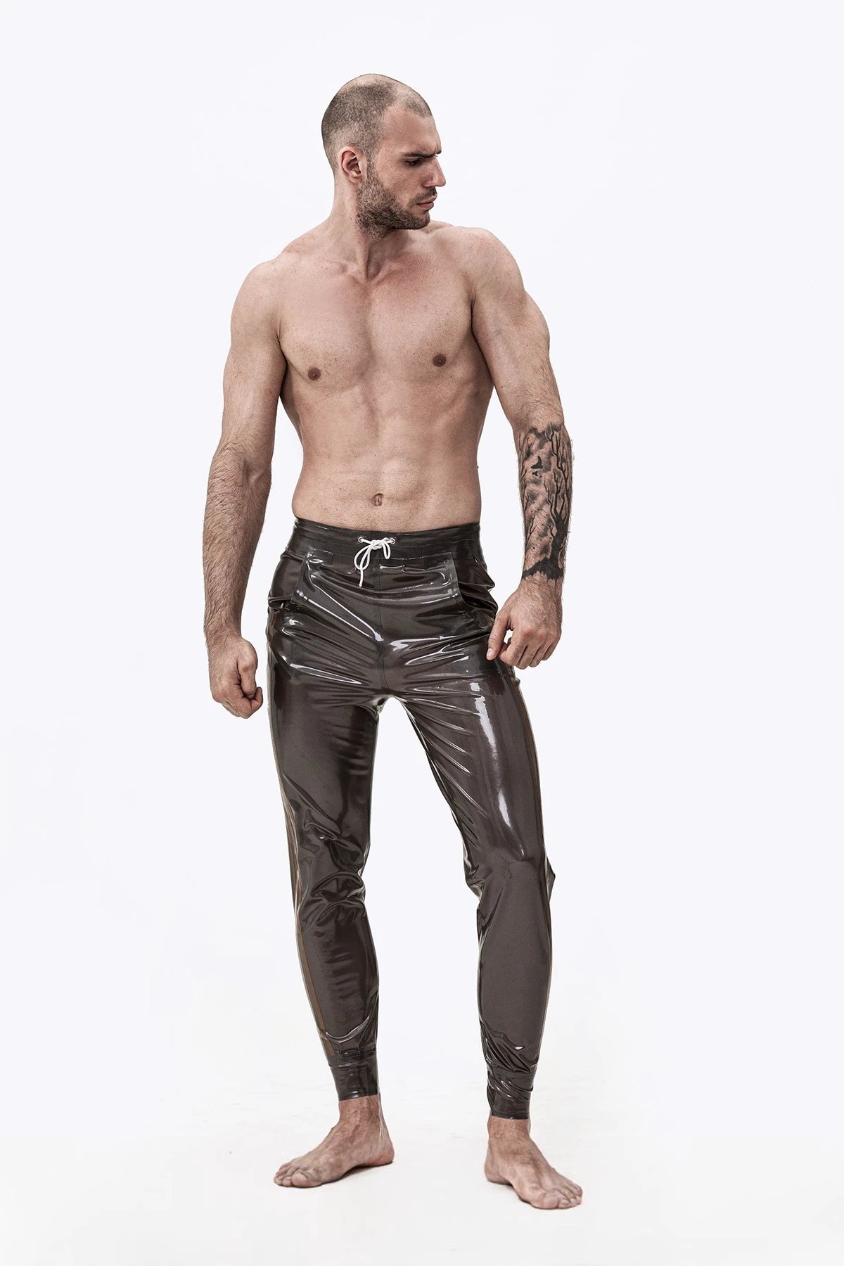 Male Latex Latex Drawstring Sports-Style Tracksuit Pants