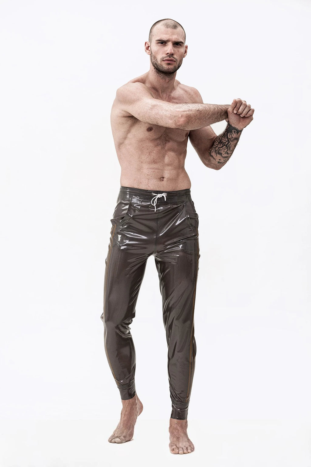 Male Latex Latex Drawstring Sports-Style Tracksuit Pants