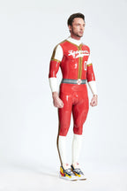 Red Male 'Leaguers' Baseball Look Shoulder Zip Latex Catsuit
