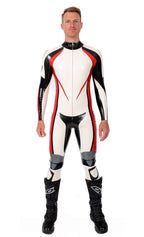 Pure White Male Logo Branded Motorcycle Latex Suit