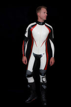 Pure White Male Logo Branded Motorcycle Latex Suit