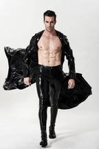 Black Male 'Midnight Cavalier' Hooded Long Latex Coat