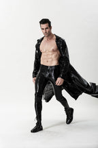 Black Male 'Midnight Cavalier' Hooded Long Latex Coat