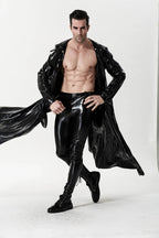 Black Male 'Midnight Cavalier' Hooded Long Latex Coat