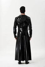 Black Male 'Midnight Cavalier' Hooded Long Latex Coat