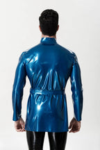 Metallic Blue Male Military Tunic Latex Jacket