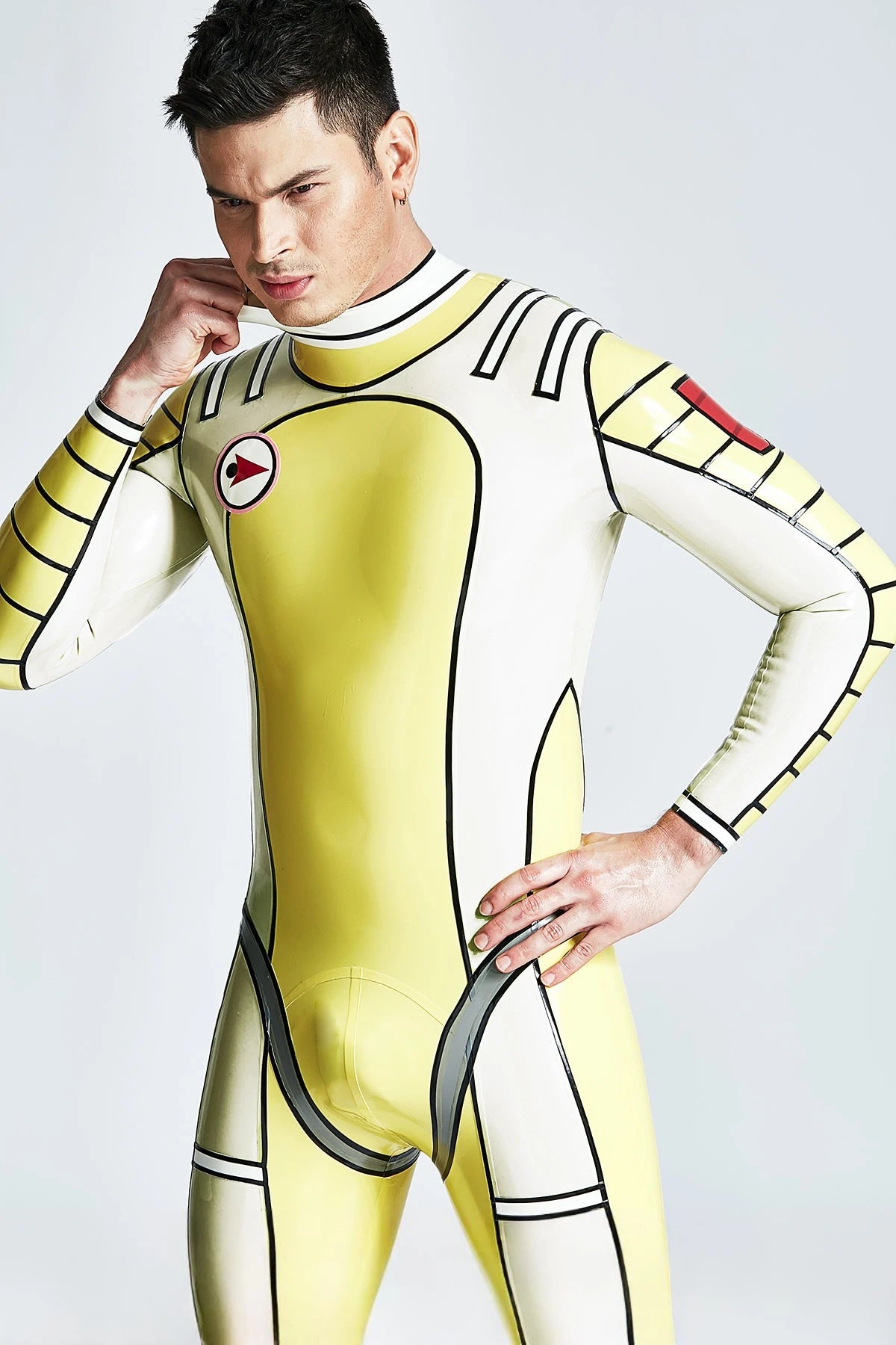 Yellow Male 'Moonstruck' Back Zipper Latex Catsuit