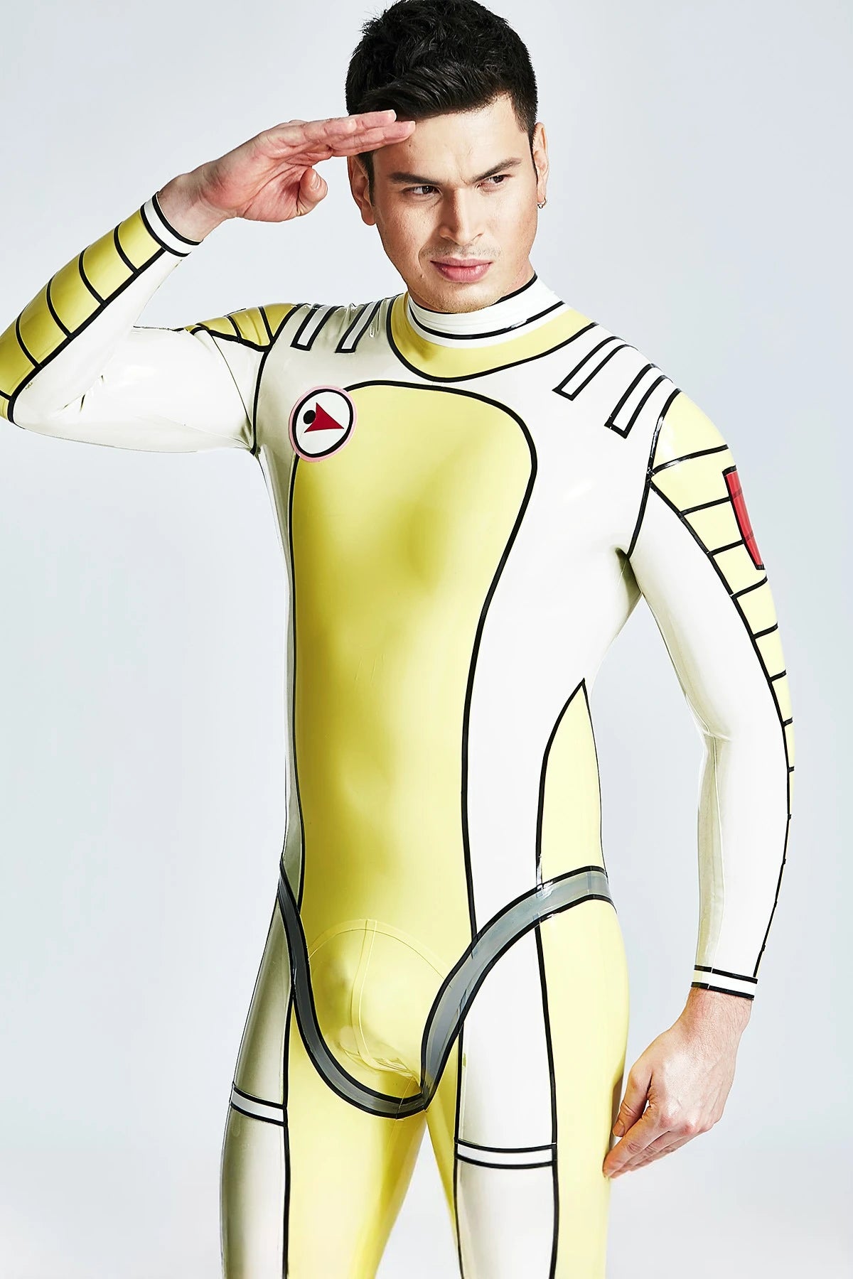 Yellow Male 'Moonstruck' Back Zipper Latex Catsuit