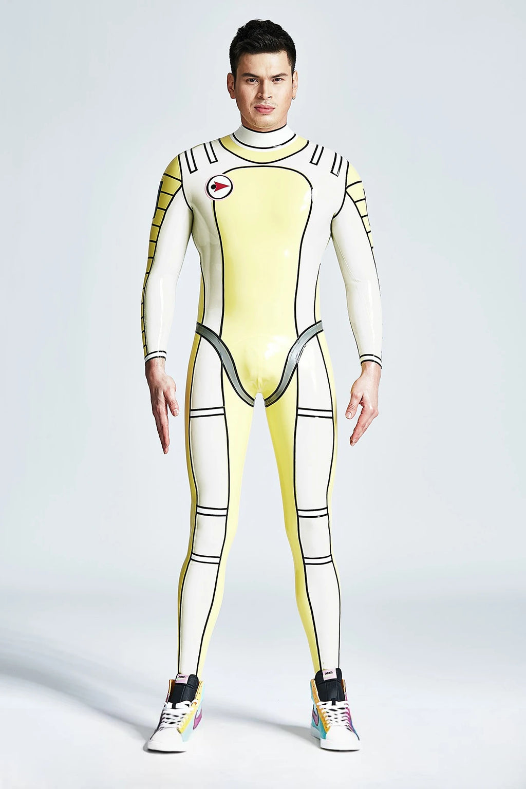 Yellow Male 'Moonstruck' Back Zipper Latex Catsuit