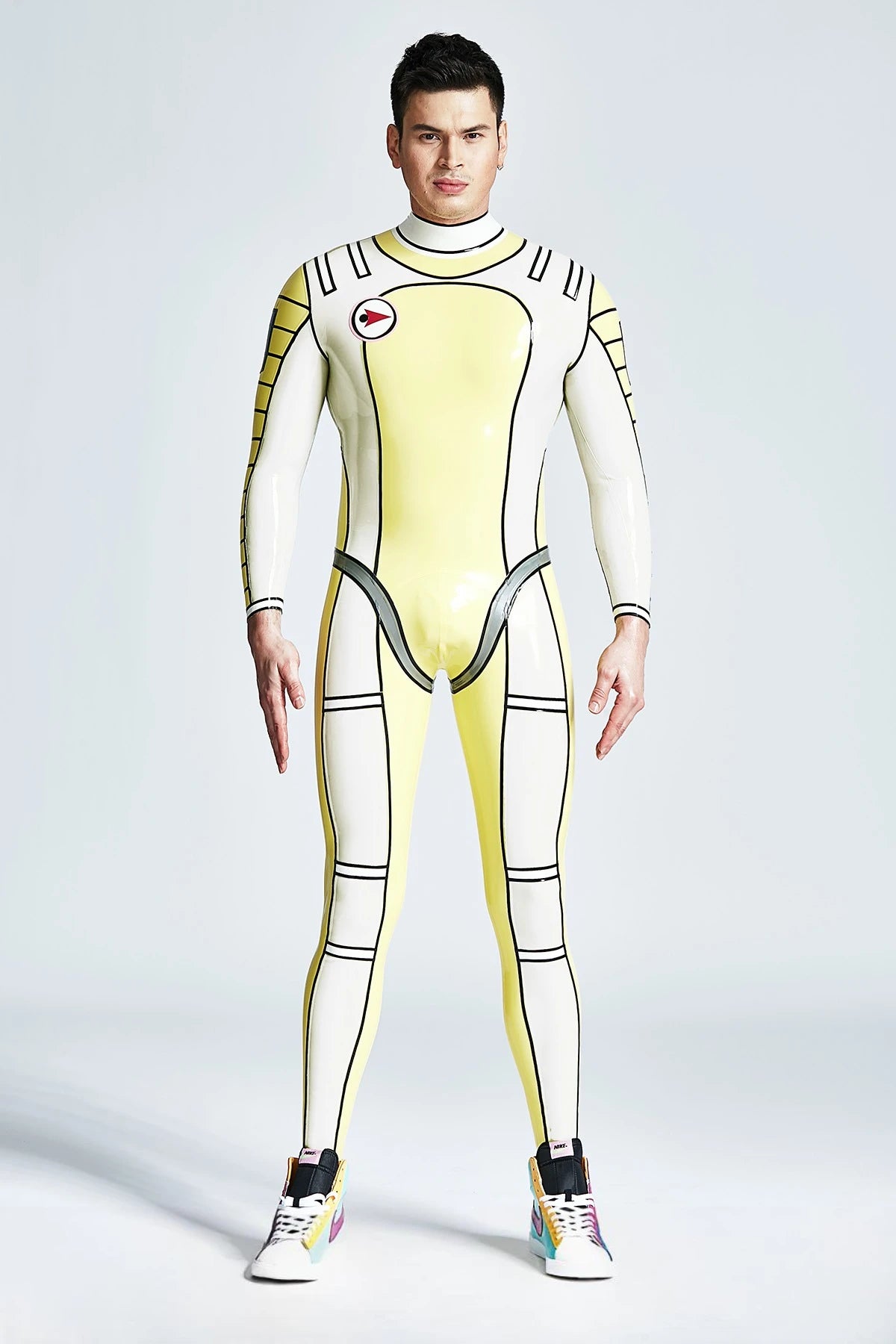 Yellow Male 'Moonstruck' Back Zipper Latex Catsuit