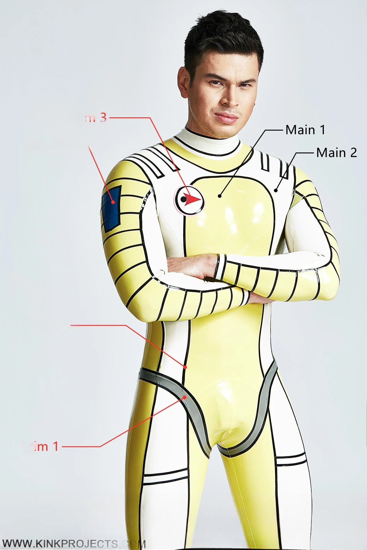 Yellow Male 'Moonstruck' Back Zipper Latex Catsuit