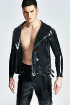 Black Male Moto Latex Jacket